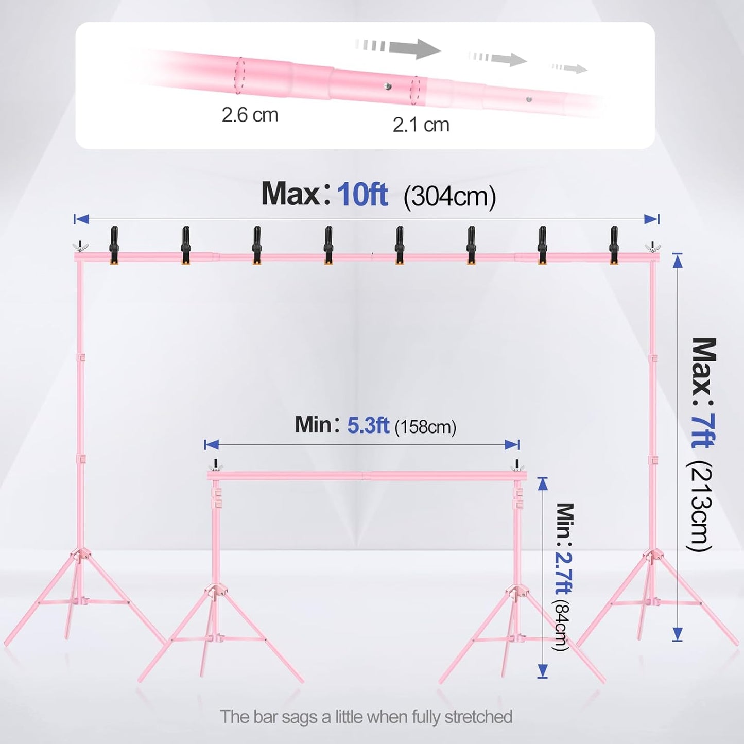 EMART Backdrop Stand 10x7ft(WxH) Photo Studio Adjustable Background Stand Support kit with 2 Crossbars, 8 Clamps, 2 Sandbags and Carry Bag for Parties, Events Decoration, Wedding, Photography -White