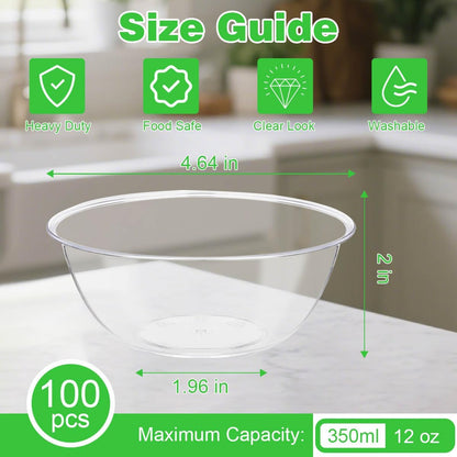 MOACOCK 100 Pack Small Clear Plastic Bowls, 8oz Hard Disposable Salad Bowls, Disposable Bowl for Party Serving, Ice Creams, Desserts, Catering, Special Events