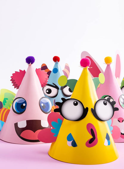JOYIN 12 Sets Party Hats for Kids Birthday Party Games Craft Activities, Cute Animal Theme Birthday Hats Activity Kits with Stickers for Kids Holiday Theme Party Favors