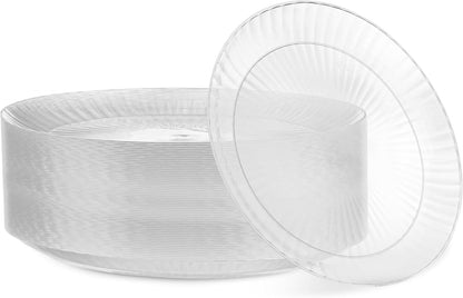 PLASTICPRO 30 Pack Crystal Like Clear Disposable Plastic Plates Dinner Dishes 6 ounce Bowls for Special Occasions Parties