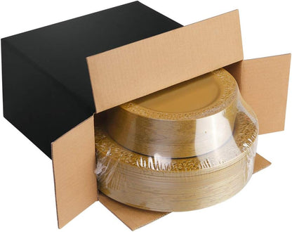 I00000 102 Pieces Gold Plastic Plates, Disposable Party Plates White Gold Rim, 51 Disposable Gold Dinner Plates 10.25 Inch and 51 Disposable Dessert Appetizer Elegant Fancy Wedding Plates 7.5 Inch