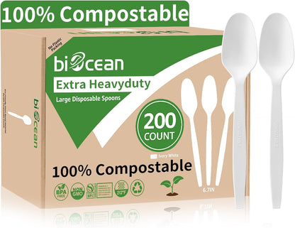 Extra Heavyduty Compostable Cutlery Set - 190 Count Large Disposable Utensils No Plastic Forks Spoons Knives Biodegradable Fork Eco Friendly Silverware for Party,BBQ,Daily Use,Events,Picnic