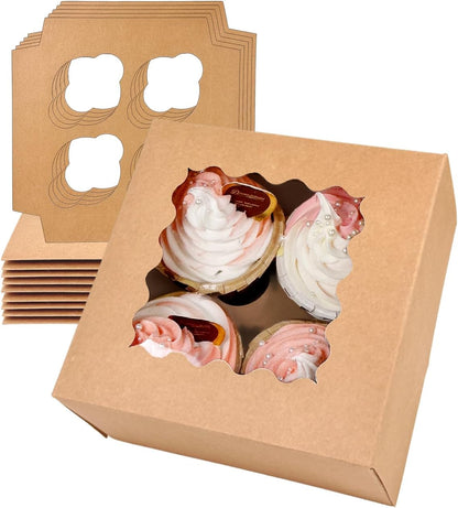 Bakepacker Auto-pop up 6 Cupcake Boxes with Window 20 Count Pink Box 9.4 x 6.1 x 3 inch Cupcake Carrier