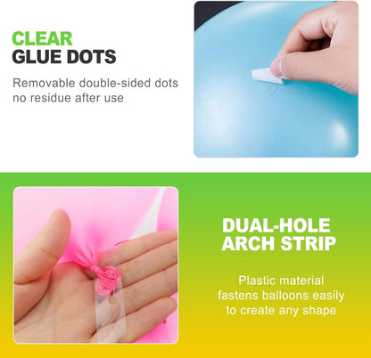 10 pcs Balloon Arch Kit 82ft with 500 Adhesive Dots Reusable Balloon Strip for DIY Balloon Garland Birthday Wedding Baby Shower Party Decorations