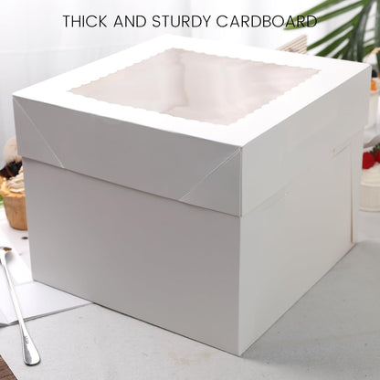 VGOODALL 2 Pack Cake Boxes, 10x10x8 Inches Cake Containers with Window, White Bakery Boxes with Lids for Donuts, Pies, Cookies,Birthday Party Wedding