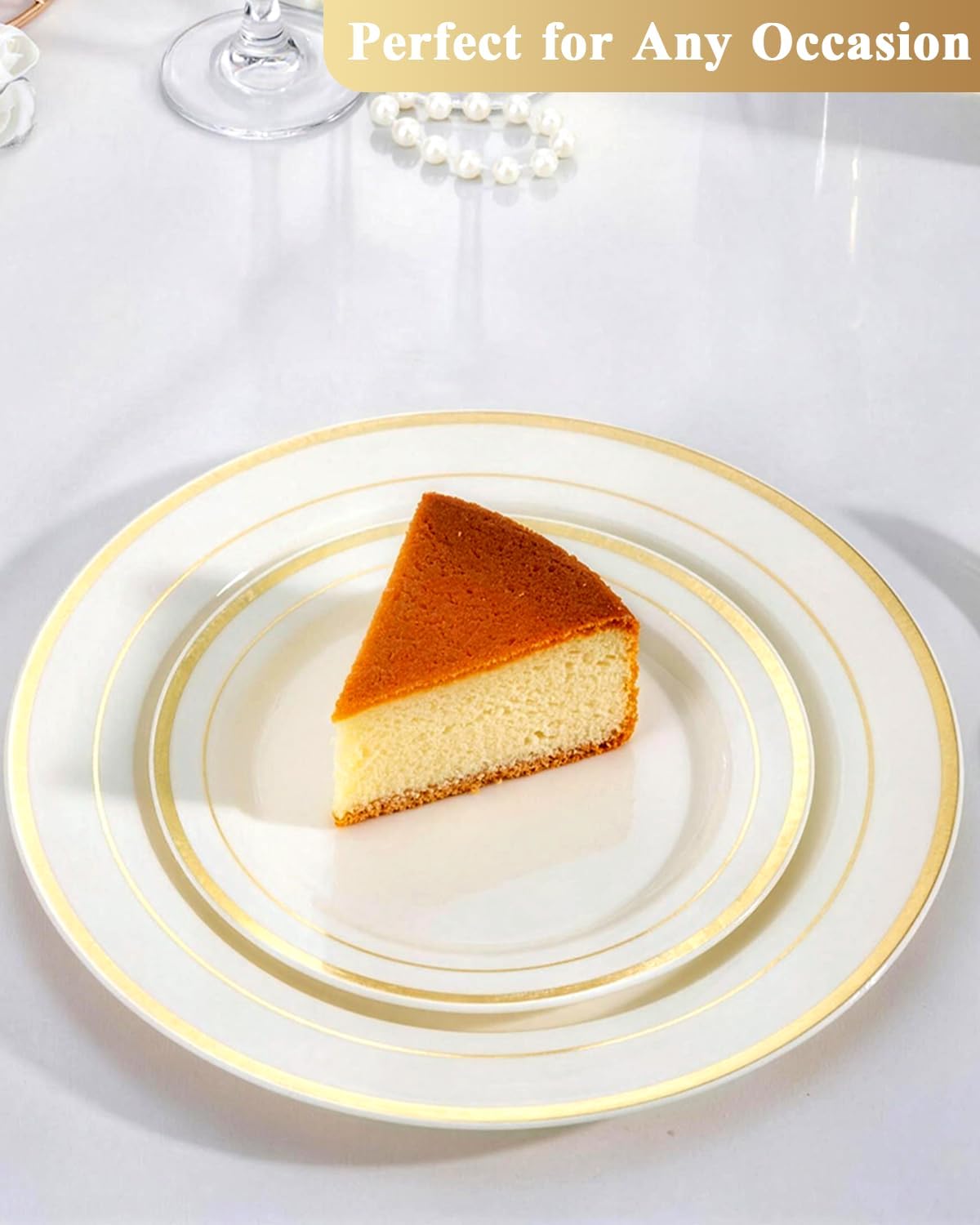 Goodluck 200PCS Gold Plastic Plates, Heavy Duty Disposable Gold Plates with 100 10.25 inch Dinner Plates and 100 7.5 inch Dessert Plates for Party, Holiday, Wedding, Thanksgiving