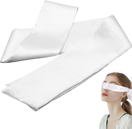 Blindfolds for Party Games Blindfolds for Adult Play/Adults Couples/Party Games, 4.92ft Satin Eye mask, Polyester Satin Sleep Mask, Romantic White Blindfold