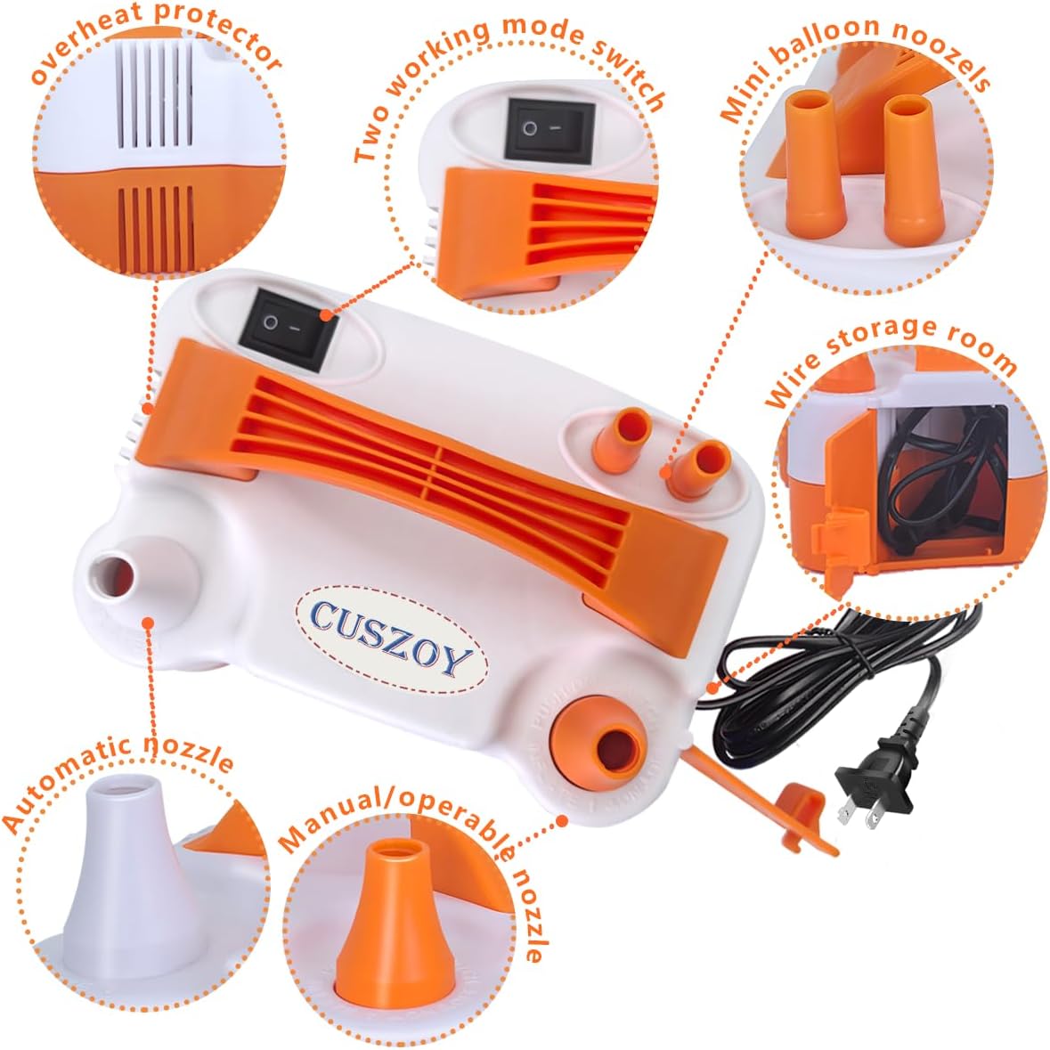 Electric Balloon Pump 600W, Fast Balloon Blower with 6 Balloon Arch Kits, Dual Nozzle & 2 Modes, Portable Air Pump for Balloon Decor for Party, Wedding, Birthday - Professional Balloon Pump