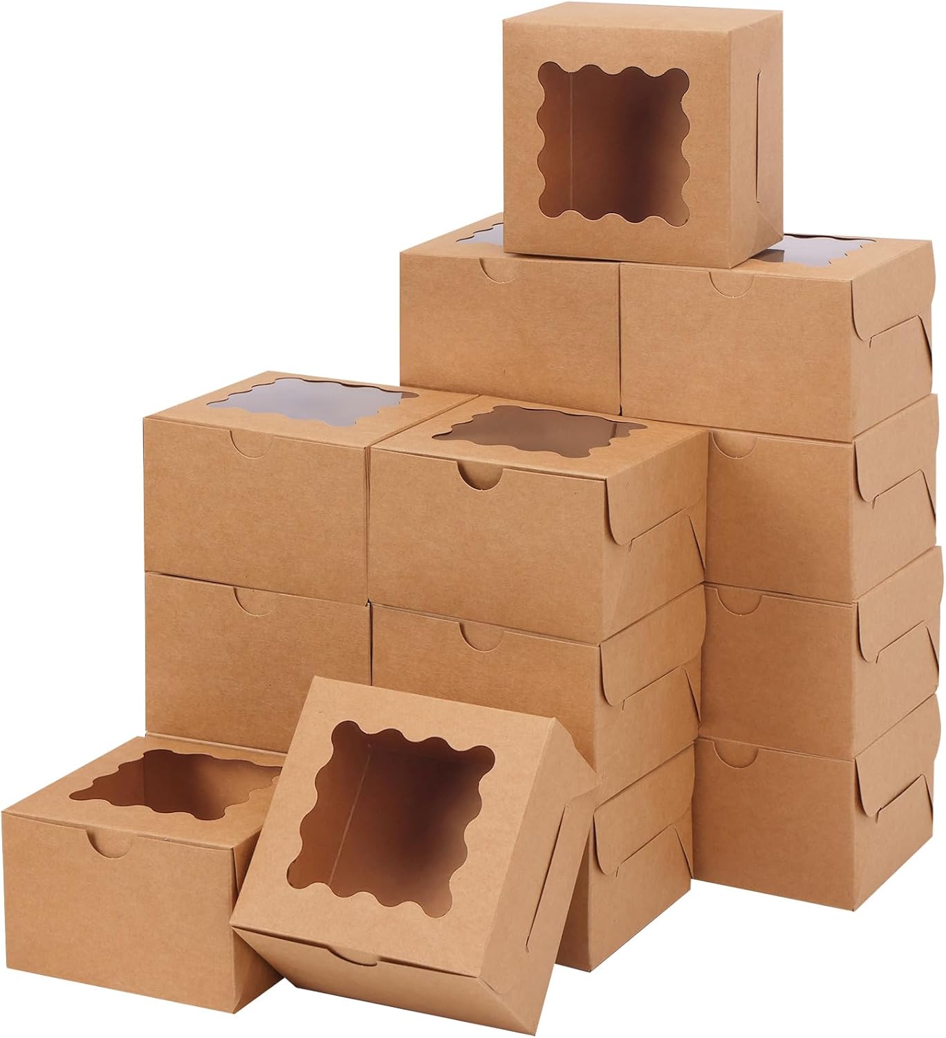 Moretoes 120pcs White Bakery Boxes, 4x4x2.5 Inch Cookie Boxes with Window for Small Cake, Treats, Donuts, Candy