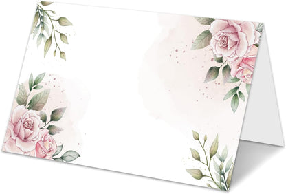 Blue Floral Place Cards for Table Setting, Birthday Baby Shower Folded Tent Cards Wedding Seating Cards for Bridal Shower, Anniversary, Engagement Food Name Card for Party Decoration, 25pcs /A10