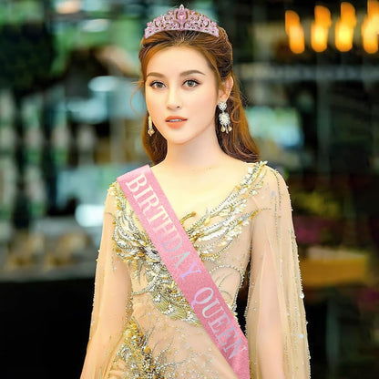 Birthday Sash for Women,Birthday Crown Tiaras for Women,Gold Rhinestone Queen Sash and Crown Tiara Headband for Party Decorations