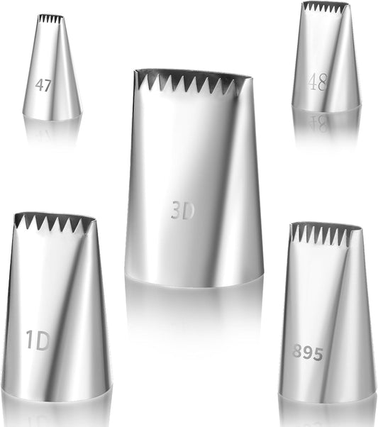 5 Pcs Basketweave Piping Tip Set Stainless Steel Icing Piping Nozzles Half Row Braided Flower Tube Tips Set Braided Decorating Tube Sets for Pastry Fondant Tools Cupcakes Cakes Cookies Decorating