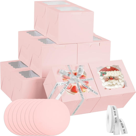 48PCS 9x9x5 Inches Cake Boxes with Window(24 Boxes &24 Boards) , White Bakery Dessert Boxes,Cajas Pasteles for Cake, Cake Carrier Container for Valentine's Day, Mother's Day, Birthday(9*9*5inch/24pcs)