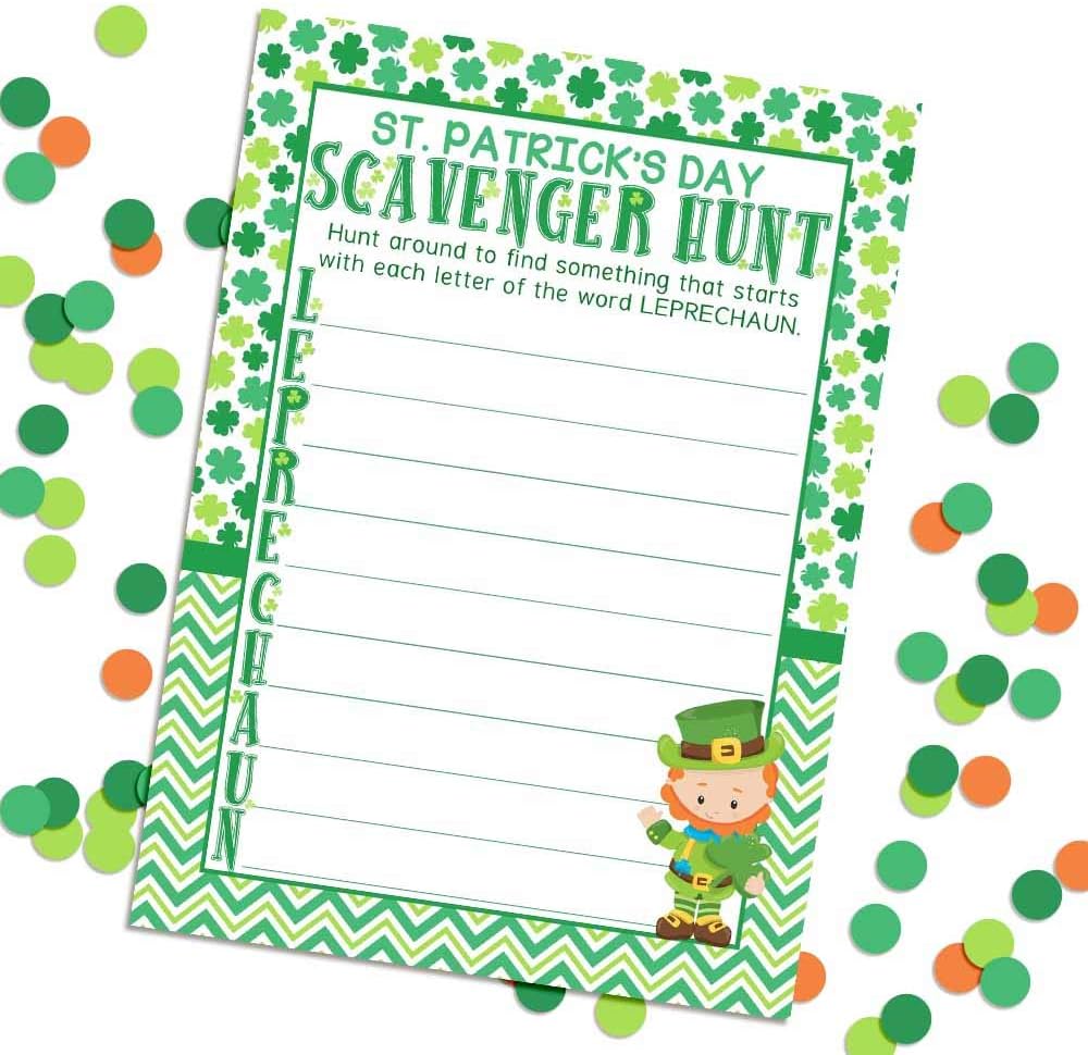 St. Patrick's Day Scavenger Hunt Word Scramble Holiday Fill In Game Cards, Ten 5" x 7" Fill In The Blank Cards by AmandaCreation