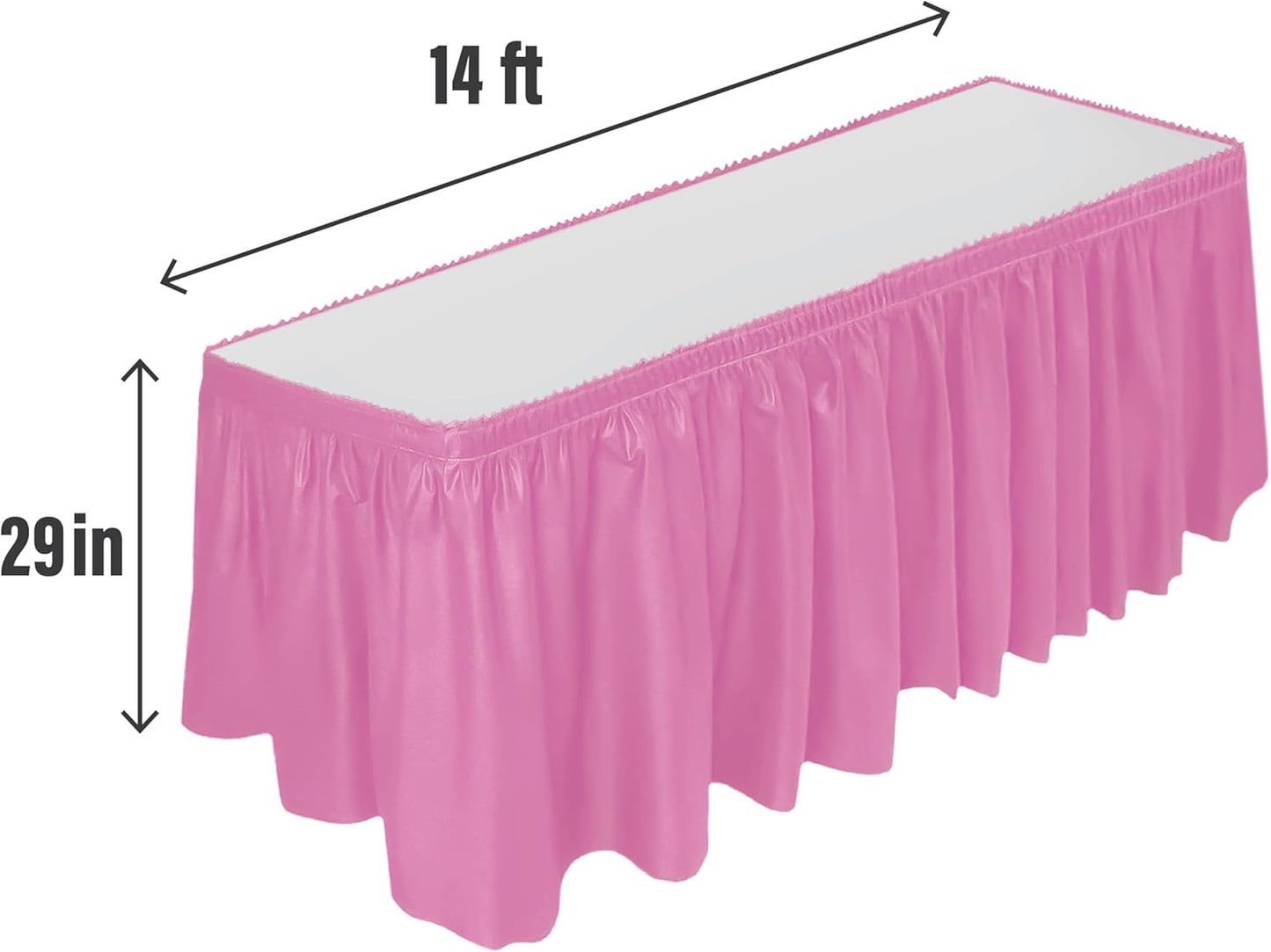 DecorRack 2 Pack Table Skirts, 29 in x 14 ft Each, Multi Pack -BPA Free- Plastic Tableskirt, Disposable, Reusable, Rectangular Tablecloth Skirt, White (2 Pack)