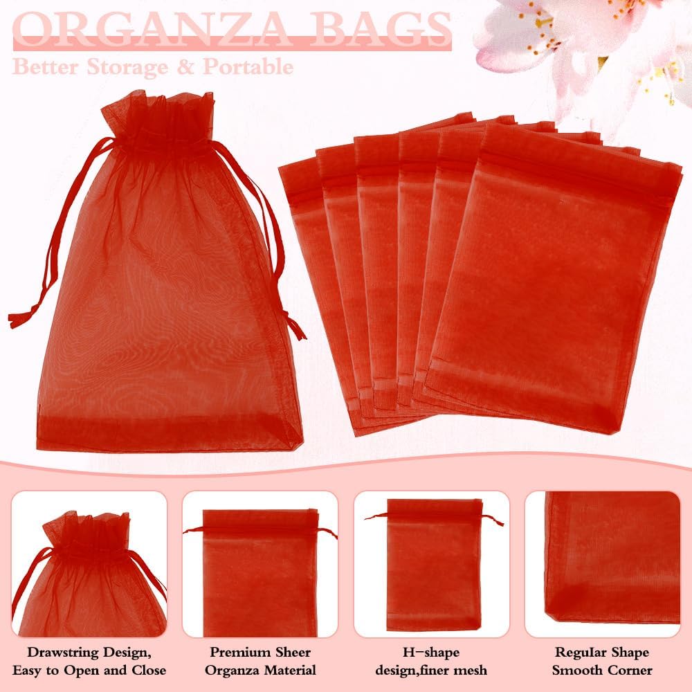 Organza Bags, Organza Bags 5 x 7 Inch, 50 Pcs White Sheer Party Favor Mesh Bag with Drawstring, Small Jewelry Gift Candy Bag for Wedding Christmas Birthday Halloween Graduation Party Favors Supplies