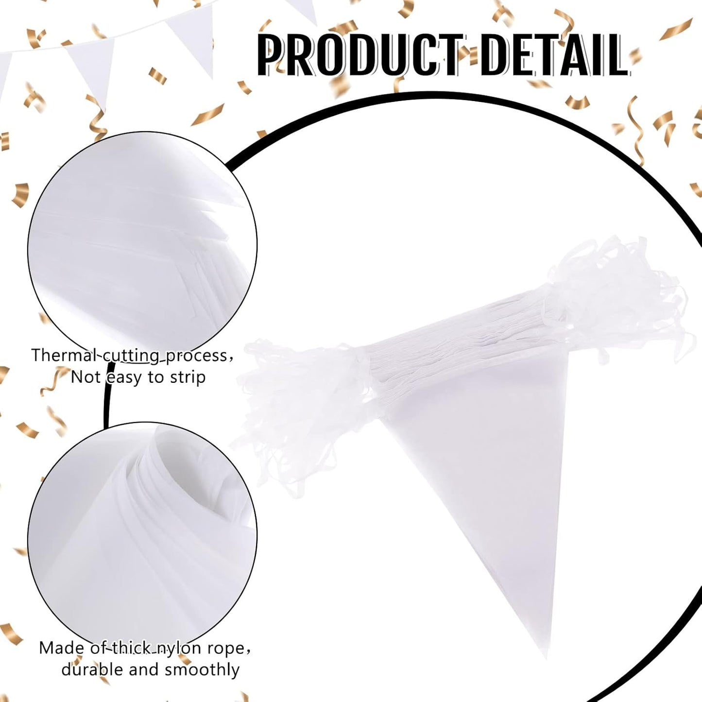 Tatuo 200 Feet Solid Pennant Banners Flags String Triangle Hanging DIY Bunting Flags Party Decorations for Grand Opening Party Banners for Kids Birthday, Shops (White)