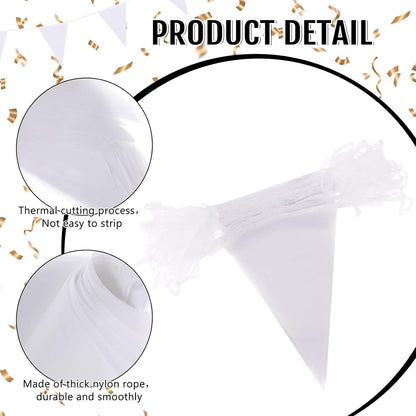Tatuo 200 Feet Solid Pennant Banners Flags String Triangle Hanging DIY Bunting Flags Party Decorations for Grand Opening Party Banners for Kids Birthday, Shops (White)