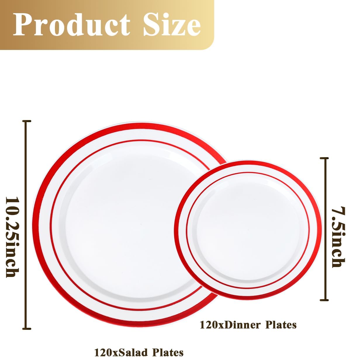 Goodluck 200PCS Gold Plastic Plates, Heavy Duty Disposable Gold Plates with 100 10.25 inch Dinner Plates and 100 7.5 inch Dessert Plates for Party, Holiday, Wedding, Thanksgiving