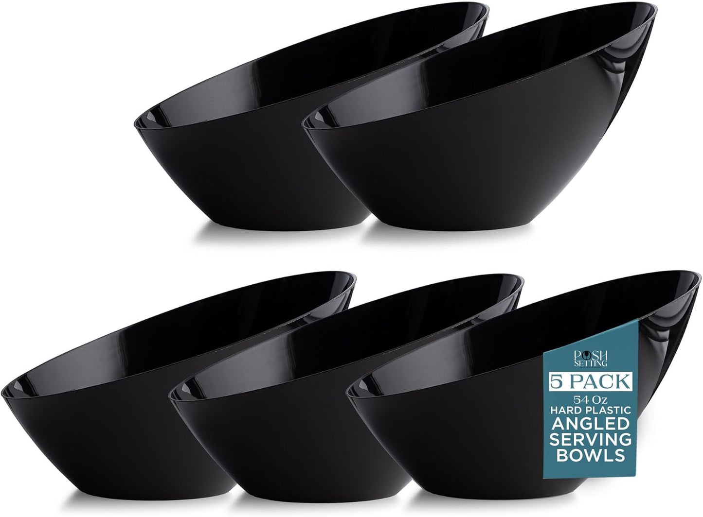 Posh Setting Crystal Clear, Disposable Premium Hard Plastic Medium Angled Bowl, Party, Salad, Snack and Fruit Bowl 5 Pack