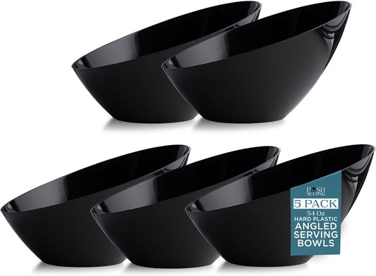 Posh Setting Crystal Clear, Disposable Premium Hard Plastic Medium Angled Bowl, Party, Salad, Snack and Fruit Bowl 5 Pack