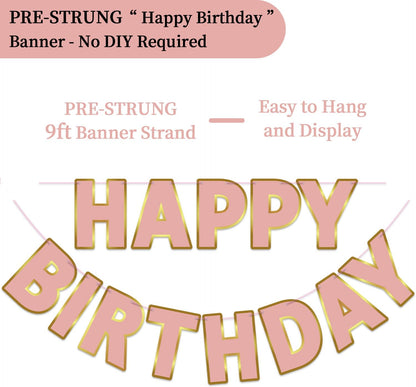 Happy Birthday Banner - 9ft Pre-Strung Happy Birthday Sign for Women, Men, Girls, Boys - No DIY Birthday Decorations & Party Supplies(Macaron)