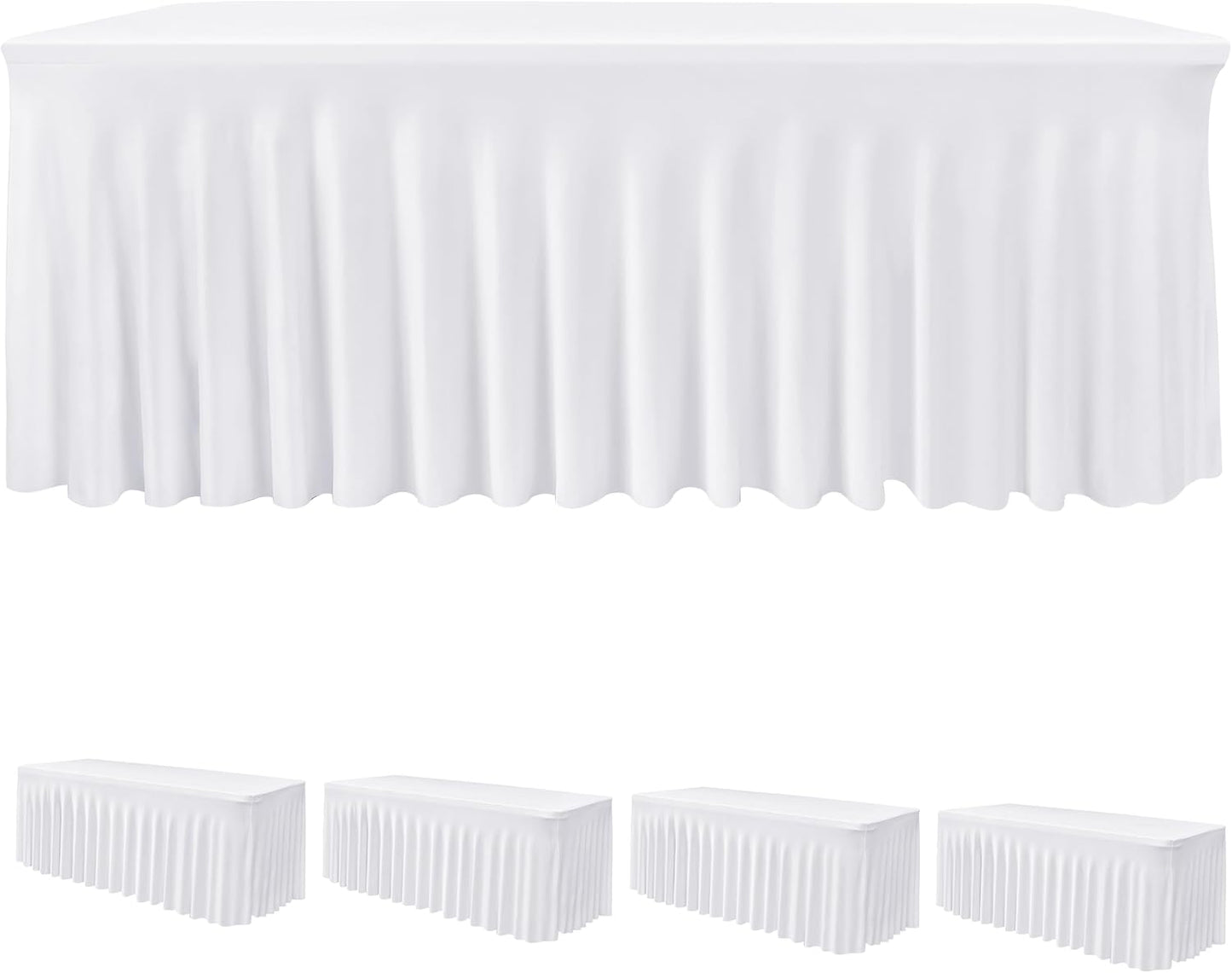 HolidayIdeas 2 Pack Spandex Table Skirt for 6 Ft Rectangle Tables, Black Fitted Stretch Tablecloth 30 x 72 Inch, Wrinkle Resistant Ruffle Design for Wedding Banquets, Trade Shows, Parties