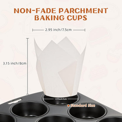 200pcs Tulip Cupcake Liners, Premium Muffin Liners Holders for Baking Cups, Greaseproof Cupcake Wrappers in Standard Size, Classic Parchment Paper Cupcakes Liner for Party, Christmas by JIRNGLA