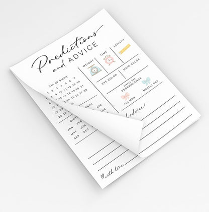 Printed Party Baby Predictions & Advice Cards for New Parents – Baby Shower Game, Wishes for Mommy & Daddy, Gender Reveal Boy or Girl, Modern Minimal Design, 30 Cards