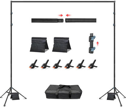 Hemmotop Backdrop Stand 10x8ft (WxH), Photography Background Stand for Parties, Adjustable Photo Backdrop Stands Kit for Wedding, Photo Booth, Party, Decoration, Balloon, Projector Screen