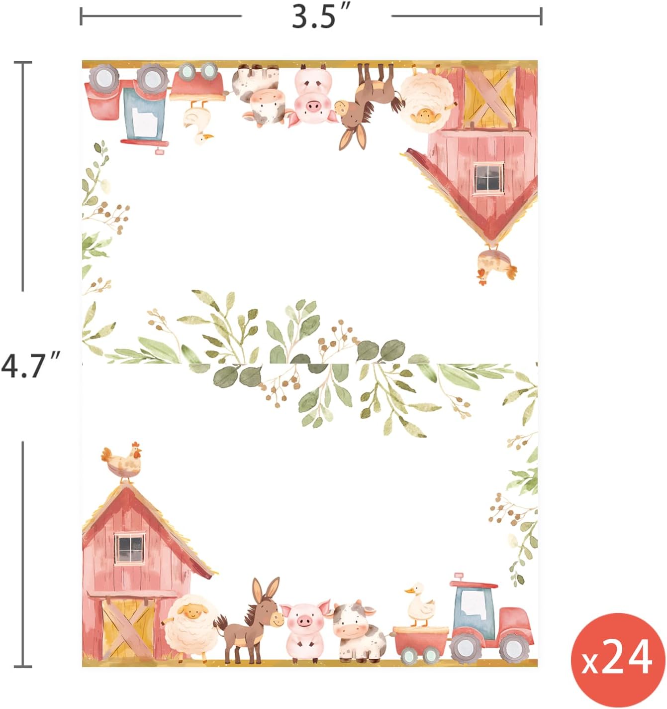 24 Pcs Farm Animals Place Cards, Barn Animals Themed Buffet Food Labels and Tent Name Cards for Baby Shower and Birthday Party Table Setting Decorations Supplies (Red)