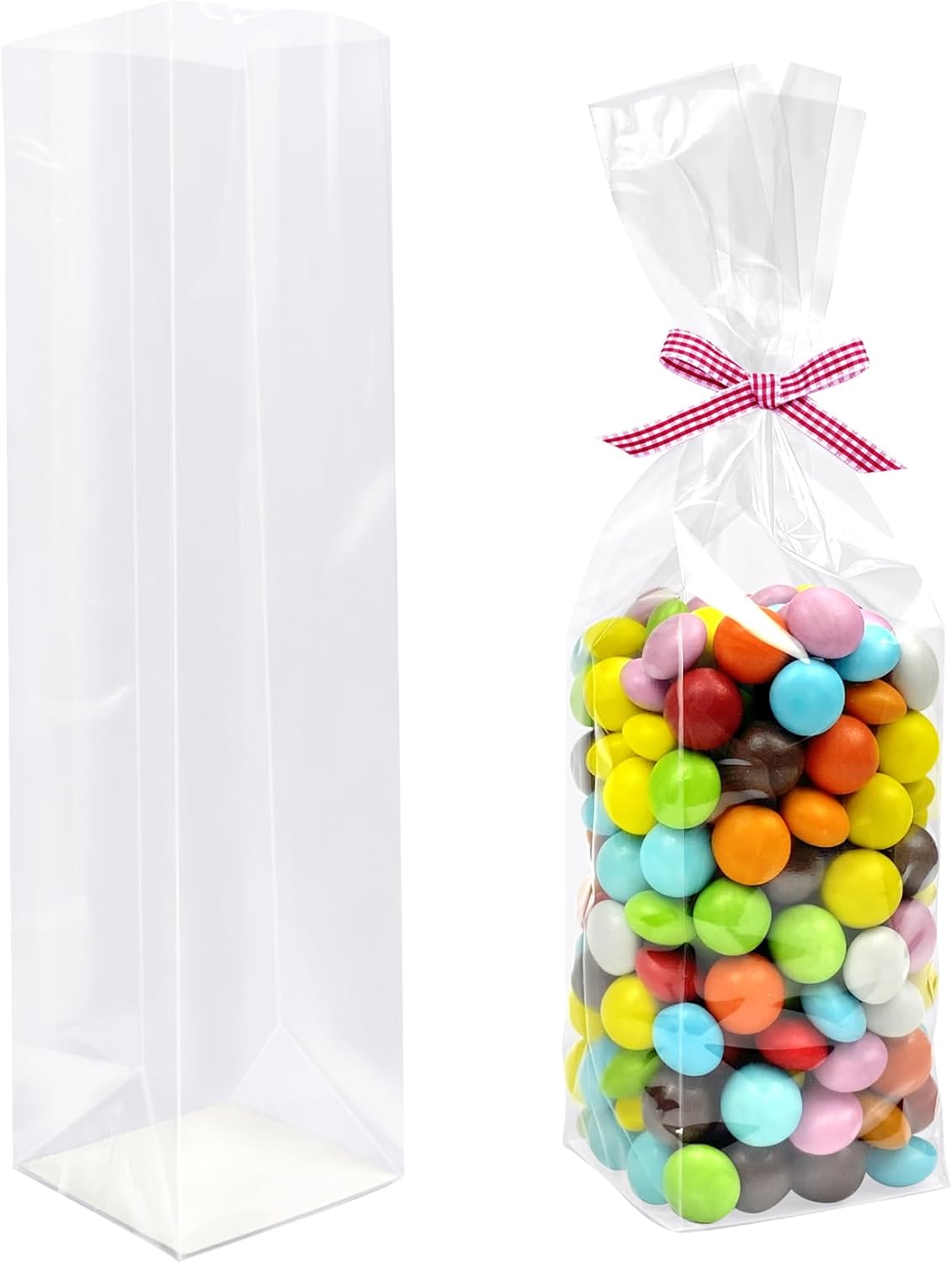 Gusseted Flat Bottom Cellophane Bags with Paper Insert 50Pcs 4x2x8 Inches Smore Bags