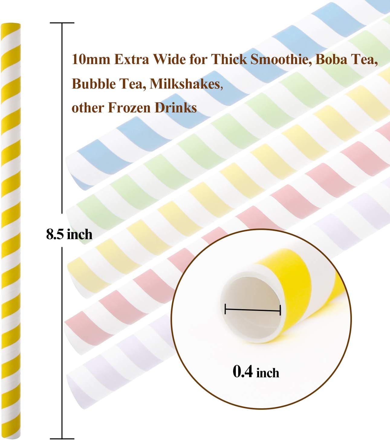 100 Pack, Extra Wide Paper Smoothie, Boba Straws - 10 mm Wide Biodegradable Straws for Bubble Tea (Tapioca, Boba Pearls), Milkshakes, Jumbo Drinks - Shower, Wedding Party Supplies Decorations