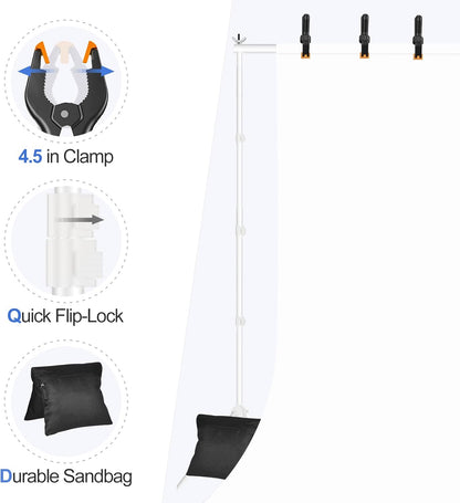 EMART Backdrop Stand 10x7ft(WxH) Photo Studio Adjustable Background Stand Support kit with 2 Crossbars, 8 Clamps, 2 Sandbags and Carry Bag for Parties, Events Decoration, Wedding, Photography -White