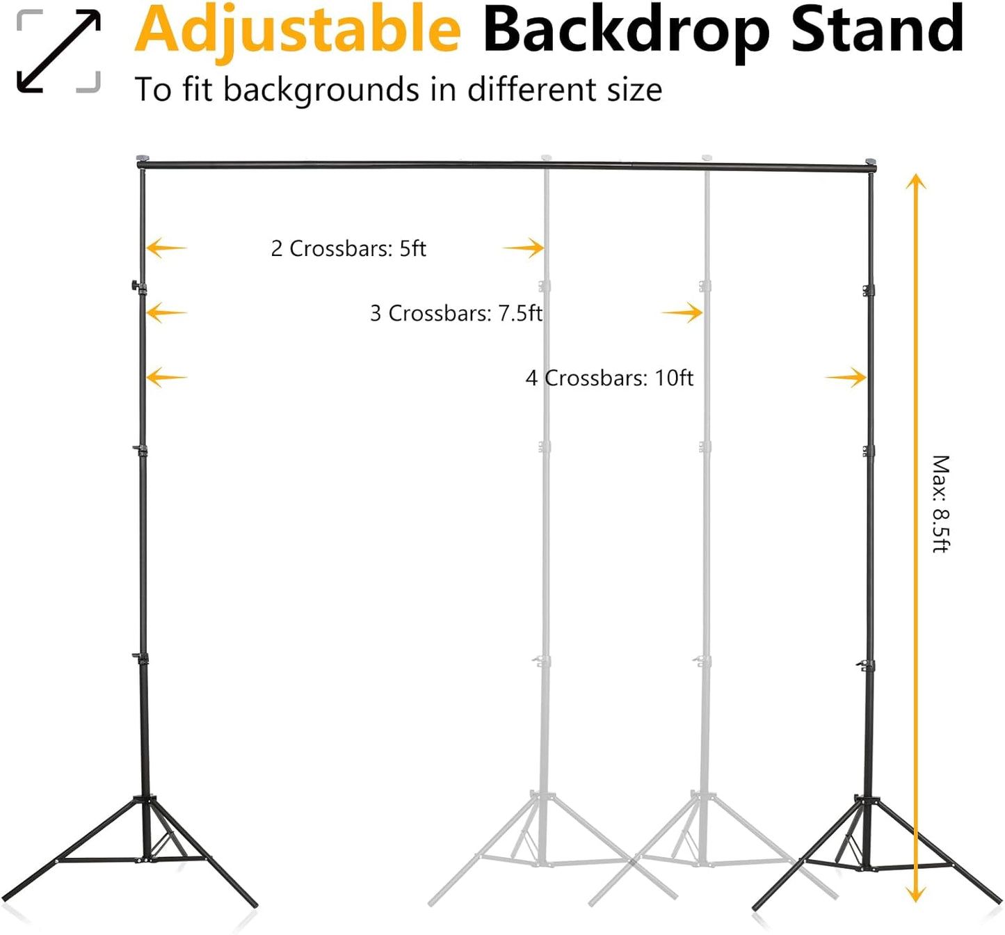 ShowMaven Backdrop Stand, 6.4ft x 10ft Adjustable Photo Background Stand with Carry Bag for Photography Photo Video Studio, Baby Shower, Birthday Party (6.4ftx10ft)