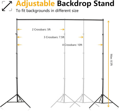 ShowMaven Backdrop Stand, 6.4ft x 10ft Adjustable Photo Background Stand with Carry Bag for Photography Photo Video Studio, Baby Shower, Birthday Party (6.4ftx10ft)