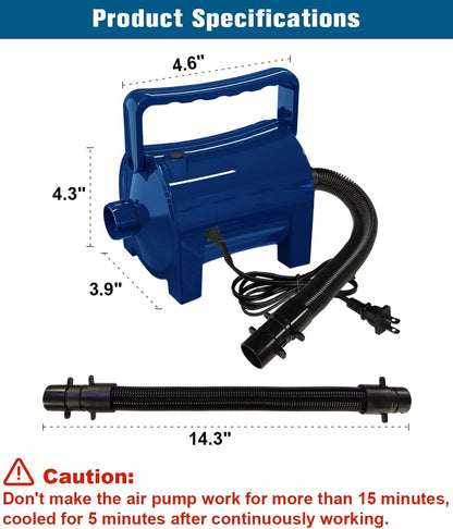 Artigarden Electric Air Pump Portable 460W Quick-Fill Air Pump Air Flow 45CFM 2.1PSI with Hose 5 Nozzles 120V AC Inflator Deflator Pump for Air Mattress Air Bed Inflatable Cushion Boat Swimming Ring