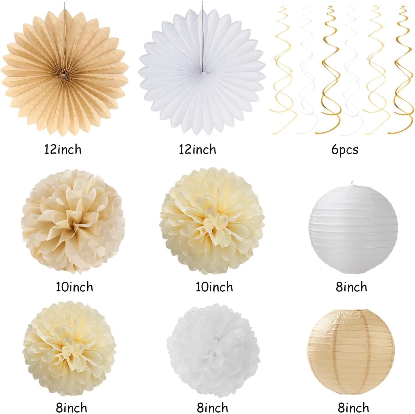 Champagne-Gold Beige Fall Baby-Shower Party-Decorations - 36pcs Welcome Home Banner Sign,Neutral Paper Lanterns,Girl Streamers Garland,Boho Hanging Tissue Pom Poms Flowers Fans Backdrop Decor Burgleda
