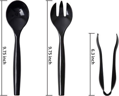 Supernal 72pcs Plastic Serving Utensils Heavy Duty Disposable Serving Tongs Black Disposable Serving Set 10" Spoons 10" Forks 6" Tongs Each 24pcs