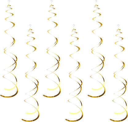42 Pcs Gold Hanging Swirl Party Decorations, Gold Streamers Party Decorations, Foil Swirl Streamer Spiral Ceiling Decor for Birthday Wedding Baby Shower Carnival Fiesta Festival