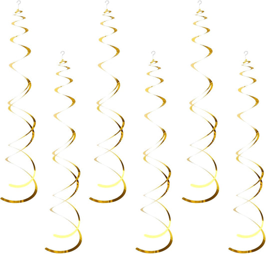 42 Pcs Gold Hanging Swirl Party Decorations, Gold Streamers Party Decorations, Foil Swirl Streamer Spiral Ceiling Decor for Birthday Wedding Baby Shower Carnival Fiesta Festival