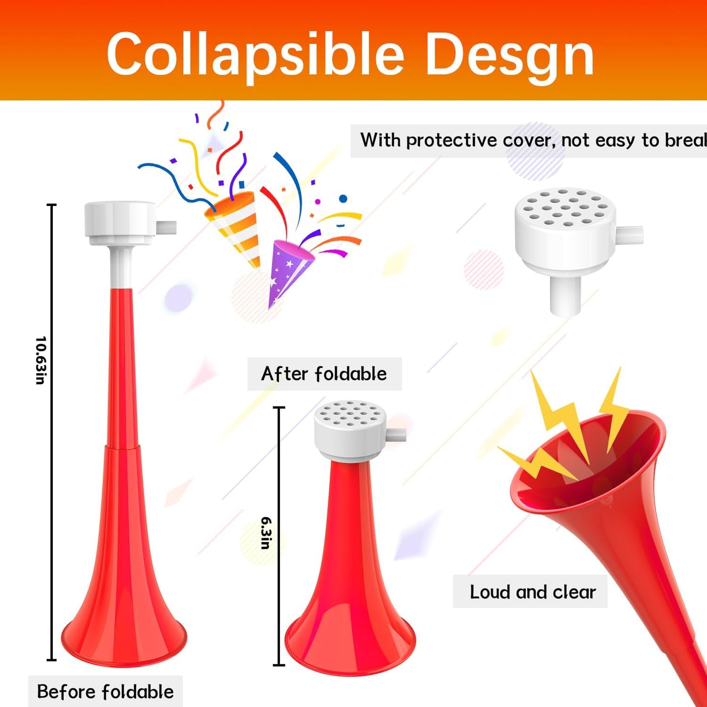 Vuvuzelas Soccer Horn Collapsible Blow Horns Noise Maker Loud Sound Sports Horn Noisemaker for Sporting Events School Graduation Games Party Supplies Favors Accessories