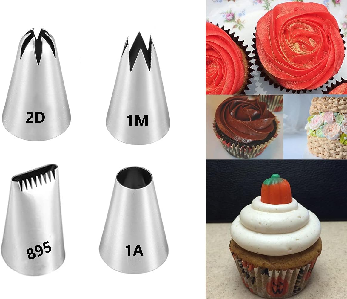 Icing Piping Tip Set,3 Large Decorating Tips Stainless Steel,DIY Cream Rose Flower Piping Tips,Cupcake Pastry Tips for Cake Decorating(1M 2D 2F)