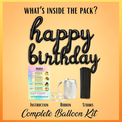 Gold Happy Birthday Balloons Banner | Script/Cursive Gold Letter Balloon Sign for Birthday Party Decor/Decoration | Foil Mylar Happy Birthday Banner