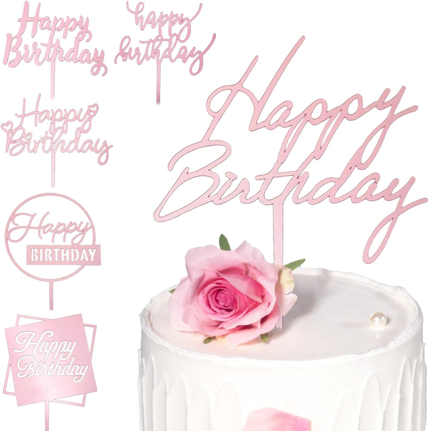 6 Pcs Black Happy Birthday Cake Toppers Set, Acrylic Cake Decoration for Birthday Party