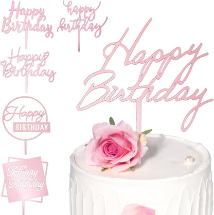 6 Pcs Black Happy Birthday Cake Toppers Set, Acrylic Cake Decoration for Birthday Party