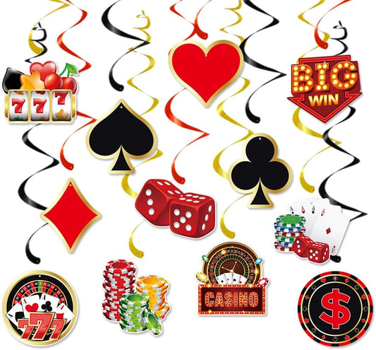 12 PCS Casino Theme Hanging Swirls Decorations, Gambling Idea Spiral Ornaments, Las Vegas Poker Games Party Supplies, Ceiling Hangings for Casino Night Birthday Decor