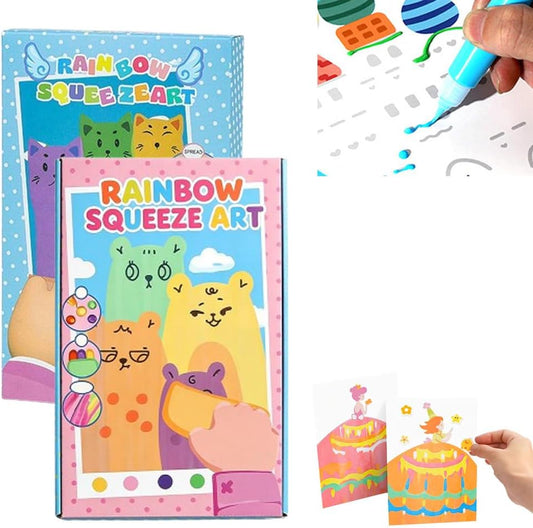 Rainbow Squeeze Art Kit, 2026 Upgrade Magic Scratch Paper Art Set, Creative Squeegee Painting Kit DIY Postcards Scratch Art Party Favors Novelty Birthday Gifts (Set B)