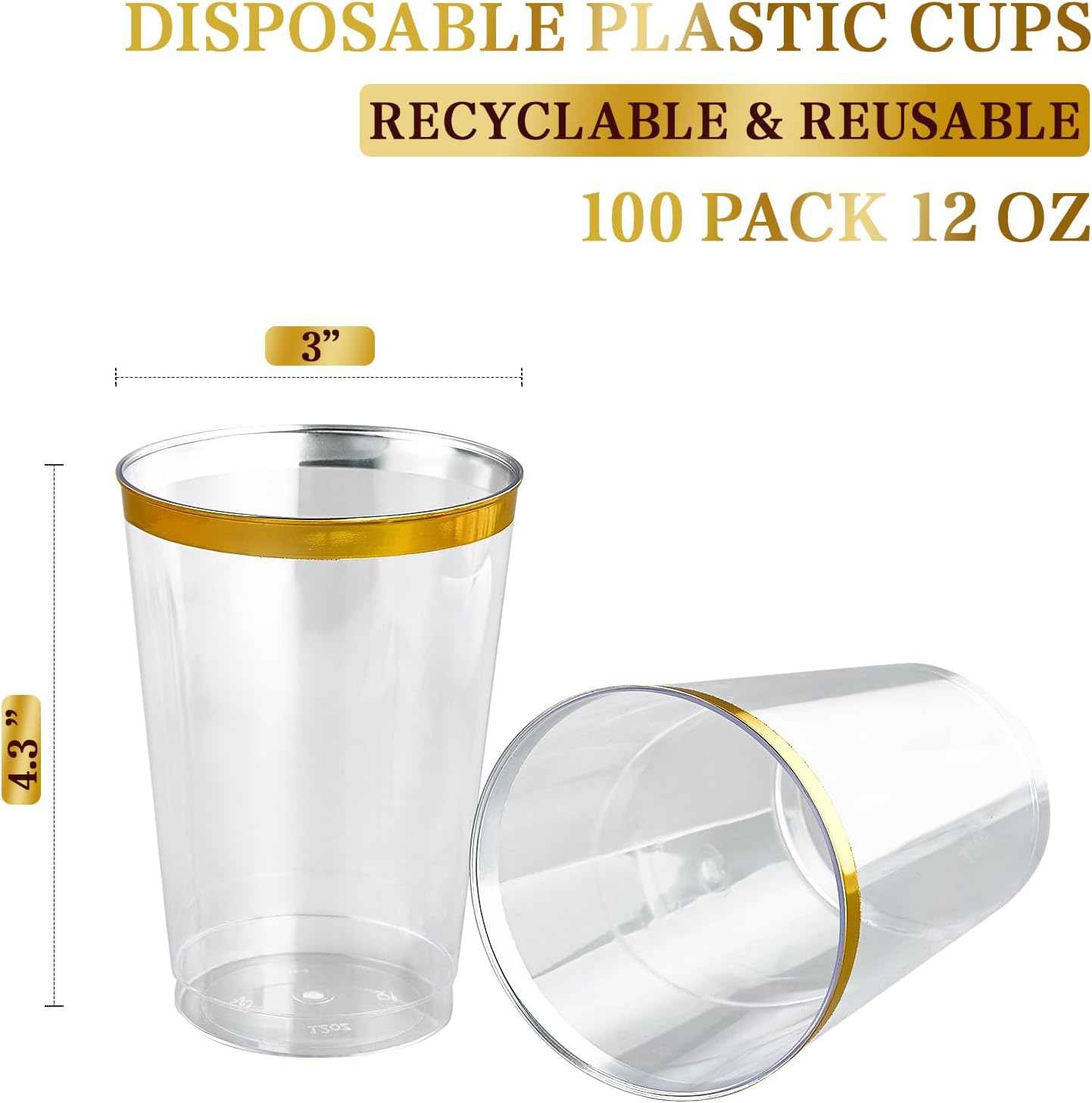 FOCUSLINE 100 Pack 14 oz Clear Plastic Cups, Disposable Cups Large Reusable Plastic Tumblers, Heavy-duty Clear Cups 14 Ounce for Wedding Party, Thanksgiving, Halloween, Christmas