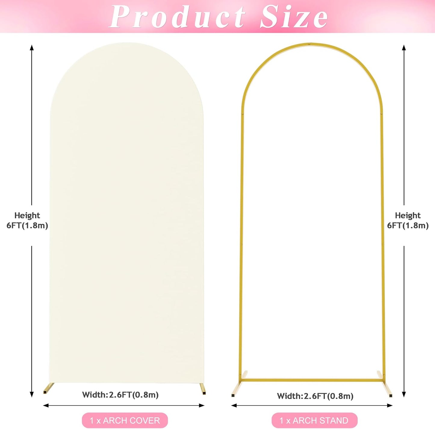 Wokceer 7.2 FT Wedding Arch Backdrop Stand and White Arch Cover, Metal Arch Stand with Arch Stand Cover for Birthday Party Wedding Ceremony Bridal Baby Shower Event Decor